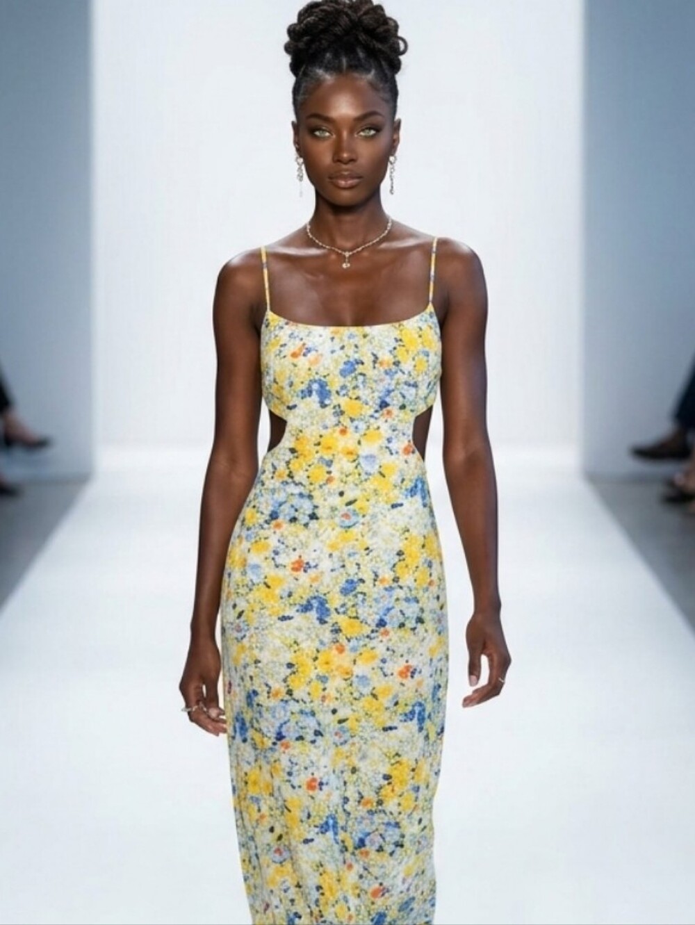ASTR Yellow and Blue Floral Maxi  Dress